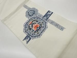 作家物 手織り紬十字・破れ鏡裏に花菱模様袋帯